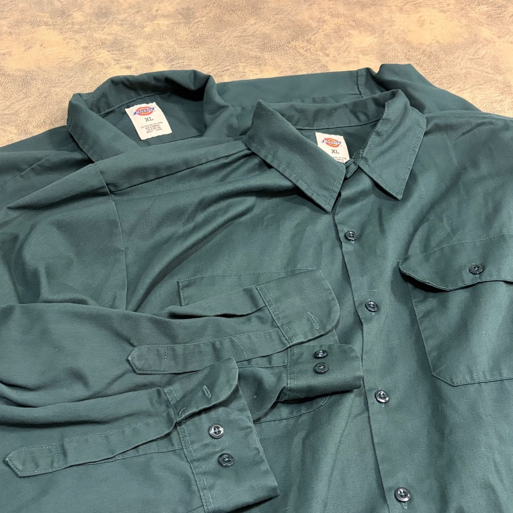 Dickies Work Shirt Mens XL Green Long Sleeve Button Up Twill Utility Lot of 2